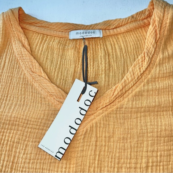 Mododoc Los Angeles Pale Orange 3/4 Sleeve Cotton Gauze Kaftan Dress - Picture 4 of 9